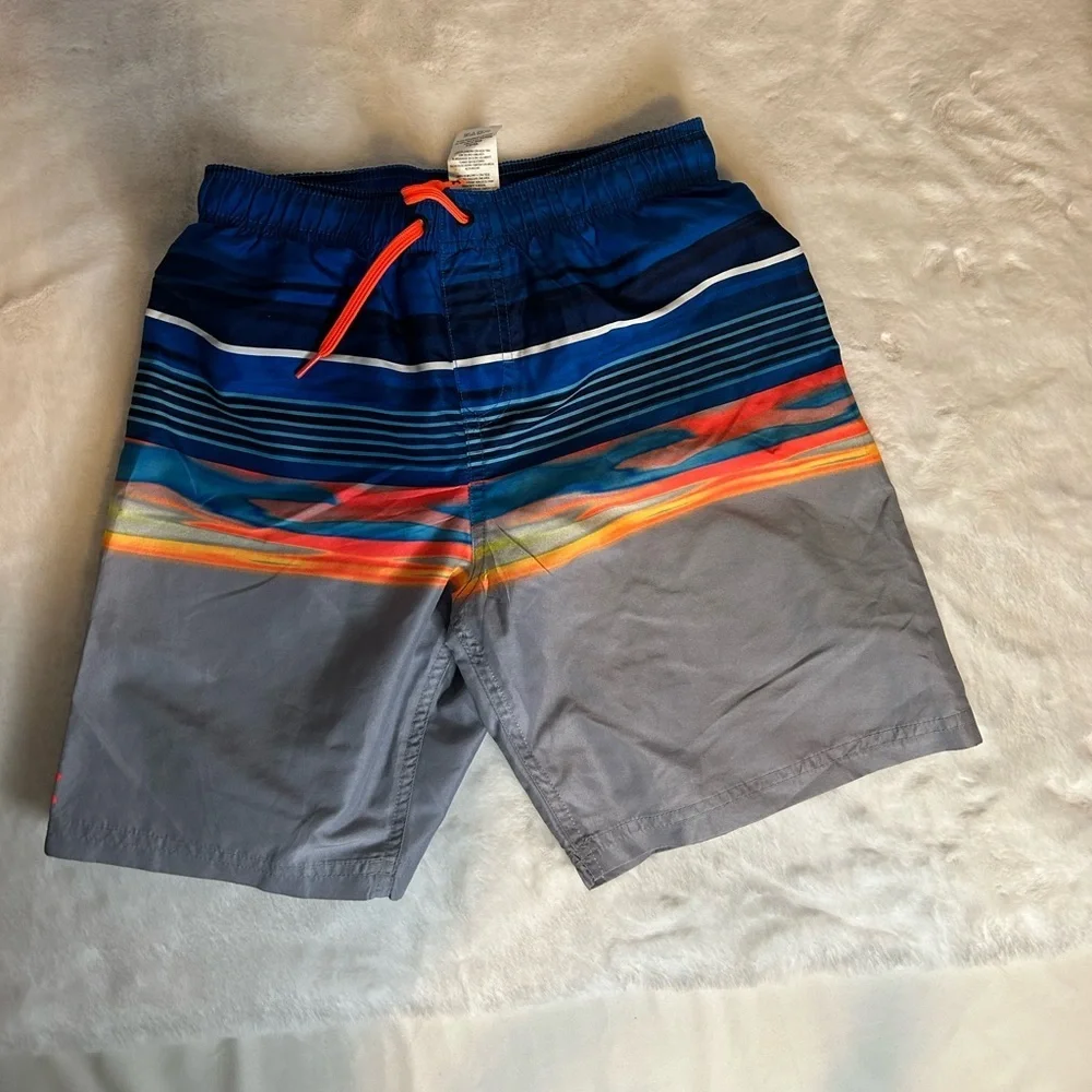 Under Armour Youth Boys vibrant blue/orange swim trunks with liner YLg